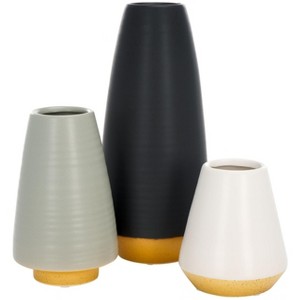 Joetta Ceramic Vase Set Of 3 - RDC4009 - Black/White/Grey - Safavieh - 1 of 4