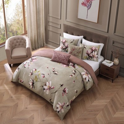 King Size Purple Floral Cotton Reversible Comforter Set