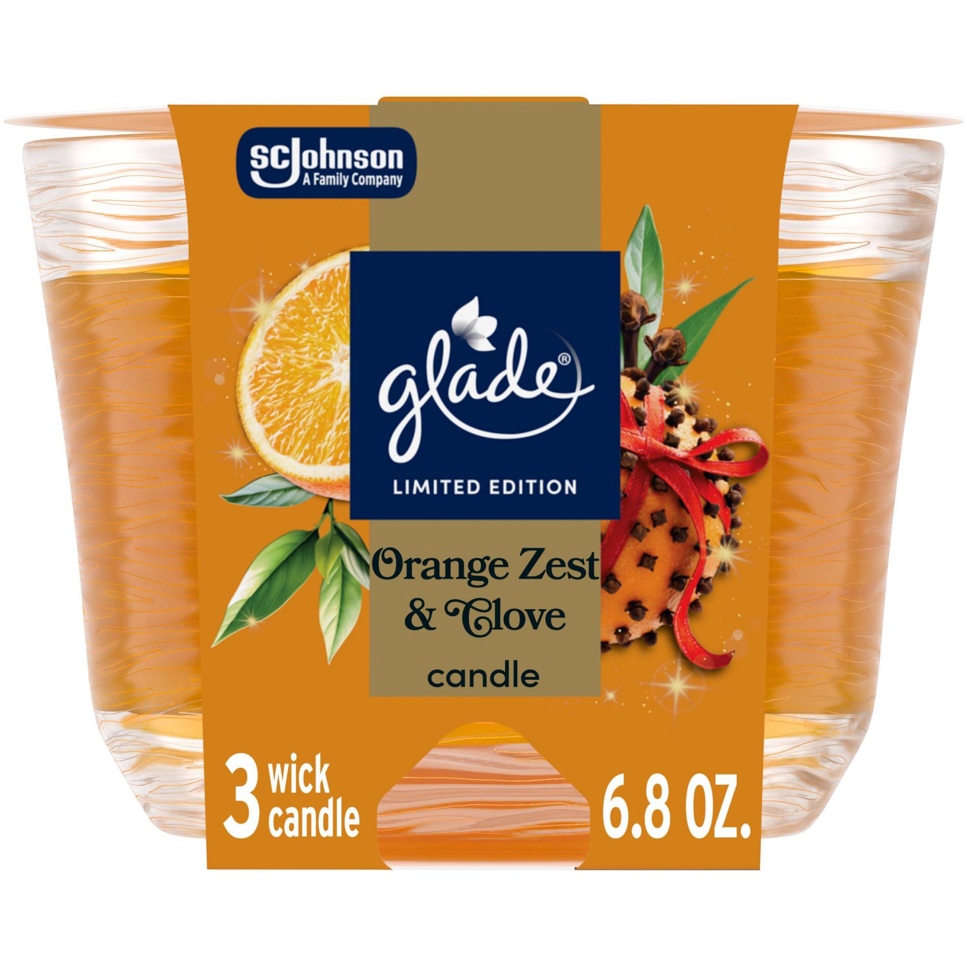 Glade 3 Wick Fall Candle in Glass Jar - Orange Zest & Clove - 6.8oz