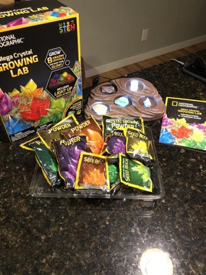 National Geographic Crystal Growing Kit - 3 Vibrant Colored Crystals to Grow with Light-Up Display Stand & Guidebook