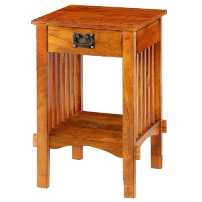 Wooden Nightstand with Slatted Side Panels Brown - Benzara