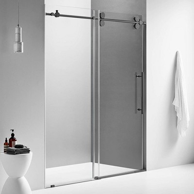 Serene Valley 52 x 74 Inch Big Roller Frameless Sliding Stainless Steel Shower Door with Superclear 3/8 Inch Tempered Glass, Matte Black