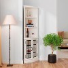 AMERLIFE Curved Corner Storage Cabinet, 65" Tall Freestanding Bookcase with Glass Doors, Distressed White - 2 of 2