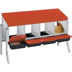 3/ 4 Hole Metal Chicken Nesting Box with Removable Roll-Out Tray Easy Egg Collection & Clean Galvanized Steel Laying Box, for Backyard Coop Orange - 1 of 4
