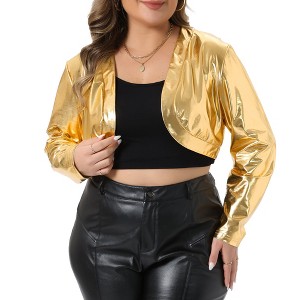 Agnes Orinda Women's Plus Size Metallic Shrug Long Sleeve Open Front Sparkly Party Cropped Bolero Jackets - 1 of 4
