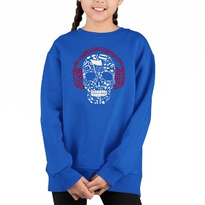 LA Pop Art Music Notes Skull - Girl's Word Art Crewneck Sweatshirt - 1 of 3