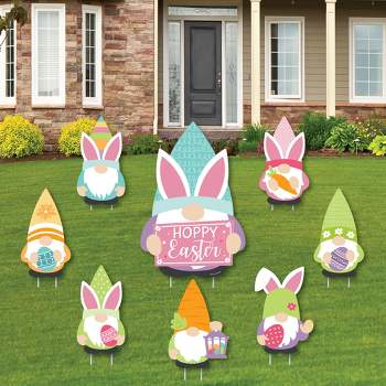 Big Dot of Happiness Easter Gnomes - Yard Sign and Outdoor Lawn Decorations - Spring Bunny Party Yard Signs - Set of 8