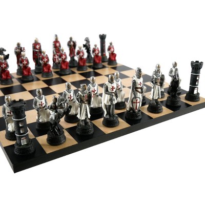 WorldWise Imports Chess Set - Crusades Resin Chessmen on Black/Maple Maple Chess Board