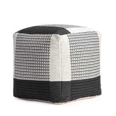 Black and Ivory Square Cotton Pouf Ottoman