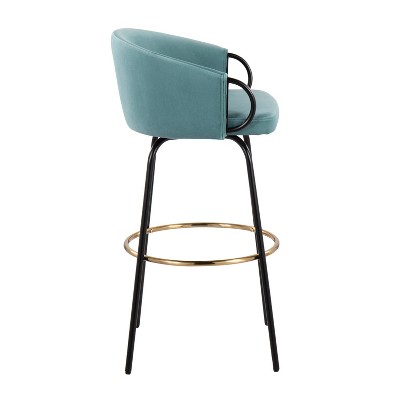 Light Blue Velvet Adjustable Swivel Barstools with Metal Frame, Set of 2