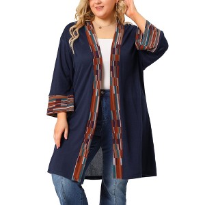 Agnes Orinda Women's Plus Size Contrast Placket Sleeves Knit Open Front Cardigans - 1 of 4
