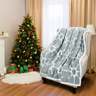 Catalonia Grey and White Sherpa Fleece Throw Blanket, 50x60 inches