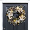 Faux 28" White Poinsettas & Pine Needle Wreath - FXP1034 - Green/Gold - Safavieh - 2 of 4
