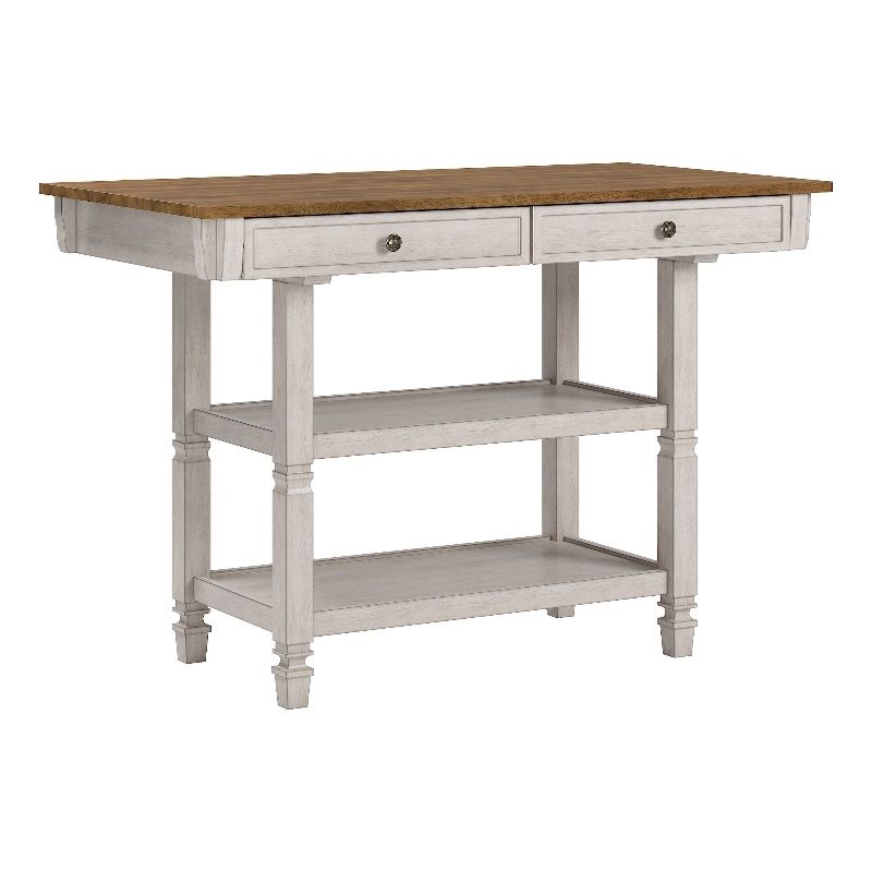 iNSPIRE Q Two-Tone Antique Wood Kitchen Island Buffet with Oak Top in White Base, 1 of 5