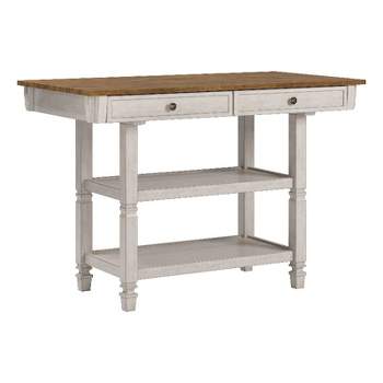iNSPIRE Q Two-Tone Antique Wood Kitchen Island Buffet with Oak Top in White Base