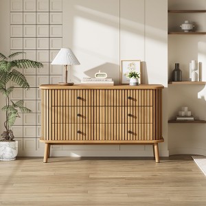 6 Drawer Dresser for Bedroom, Chests of Double Drawers, Boho Wooden Dresser with Black Handles, Beside Table for Closet, Living Room - 1 of 4