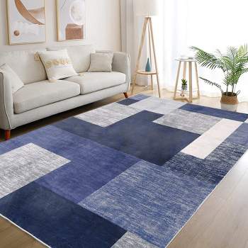 Modern Geometric Area Rug Machine Washable Rugs for Living Room Bedroom, 4'x6' Navy Blue