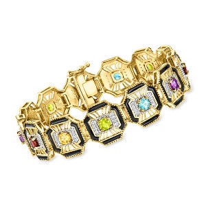 Ross-Simons 4.20 ct. t.w. Multi-Gemstone Bracelet With Black Enamel in 18kt Gold Over Sterling Size 7 - 1 of 3
