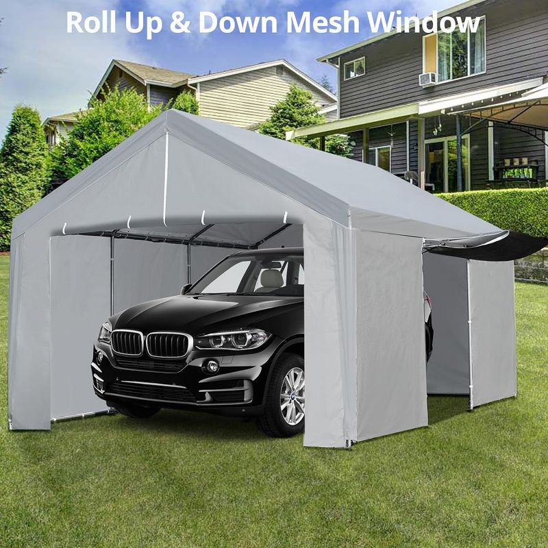 Carport Car Canopy Portable Garage Party Tent With Removable Sidewall & Door, 4 of 7
