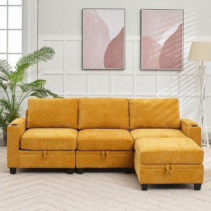 Hyleory 91" Modern Chenille Fabric Storage Sectional Sofa with Ottoman for Living Room - 1 of 4