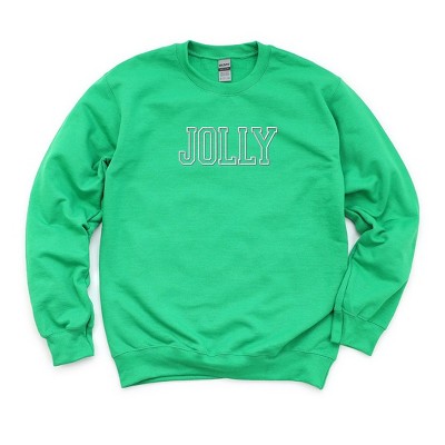 Simply Sage Market Women's Graphic Sweatshirt Embroidered Jolly -White Ink