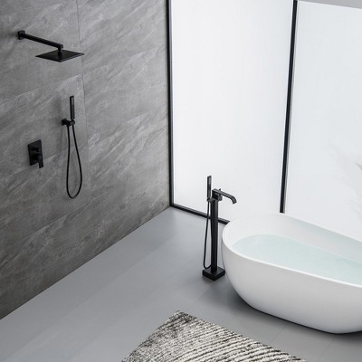 Matte Black Stainless Steel Freestanding Tub Faucet with Hand Shower