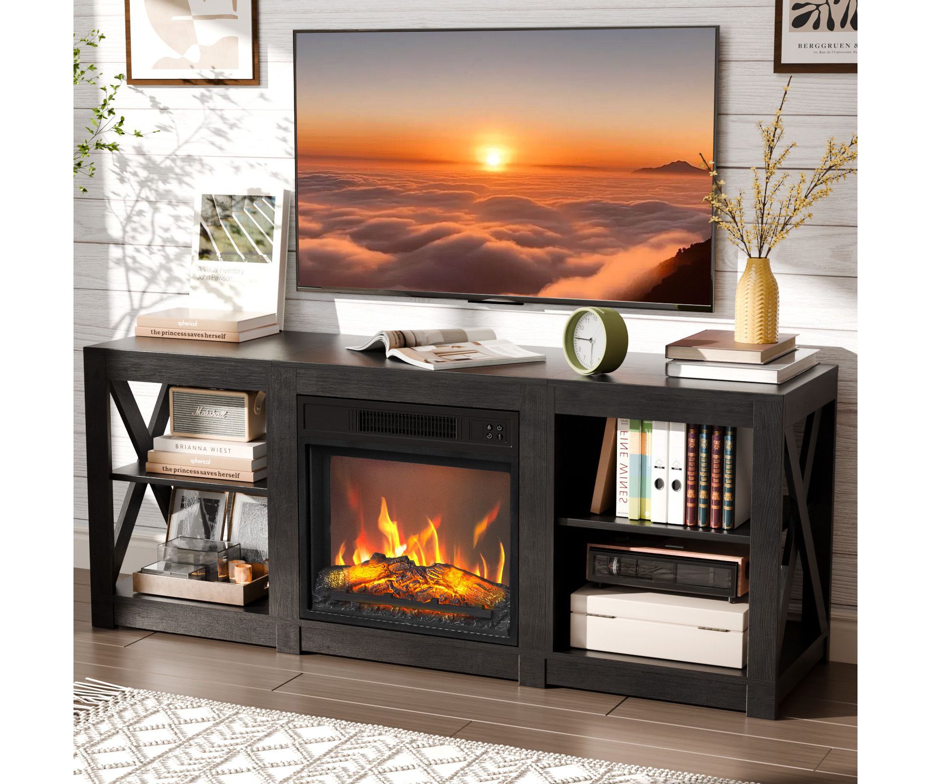Karl Home TV Stands & Entertainment Centers  For Tvs Up To 70'' Farmhouse with 18'' Fireplace