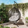 Outdoor Rattan Hammock Swing Chair with Gray Cushion,Wicker Hanging Egg Chair with Stand for Balcony Garden,Indoor Bedroom Egg Chair-Coolbibila - 2 of 4