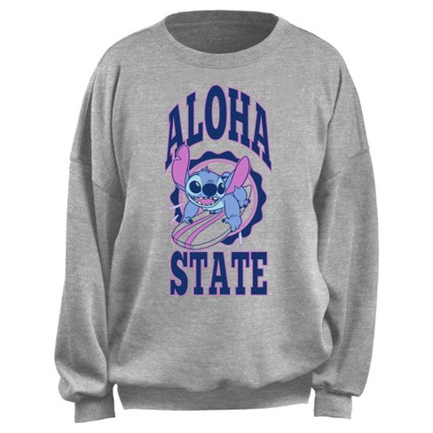 Junior's Lilo & Stitch Aloha State Stitch Surf Sweatshirt - Heather Gray -  X Small