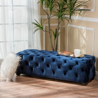 CAVINAS Modern Glam Velvet Button-Tufted Ottoman Bench, Upholstery Rectangle Ottoman, Accent Stools, Entryway Benches