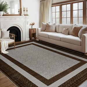 Rugs Washable Area Rug for Living Room Bordered Modern Geometric Indoor Area Rug Non Slip Low Pile Throw Carpet - 1 of 4