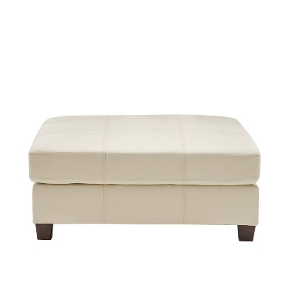 40" Square Rectangle Ottoman with Pillowtop and Exposed Stitching Cream Faux Leather - WOVENBYRD