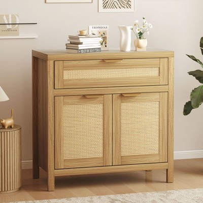 Rattan Sideboard Cabinet, Rattan Credenza Storage Cabinet, Boho Sideboard Buffet Cabinet with Drawer