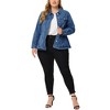 Agnes Orinda Women's Plus Size Classic Denim Washed Front Long Sleeve Casual Jean Jackets - 2 of 4