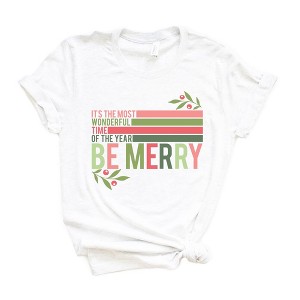 Simply Sage Market Women's Be Merry Stripes Short Sleeve Graphic Tee - 1 of 3