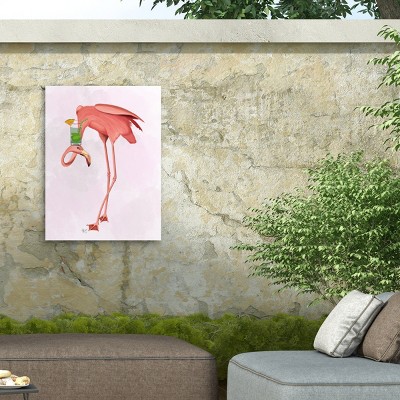 Fab Funky Pink Flamingo with Cocktail Outdoor Canvas Print 14x19