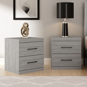 Galano Hamsper 2-Drawer Bedside Table Cabinet Nightstand w/Drawers Storage (20.3 in. × 16.3 in. × 18.9 in.) in Dusty Gray Oak, Knotty Oak, Dark Gray Oak (Set of 2) - 1 of 4