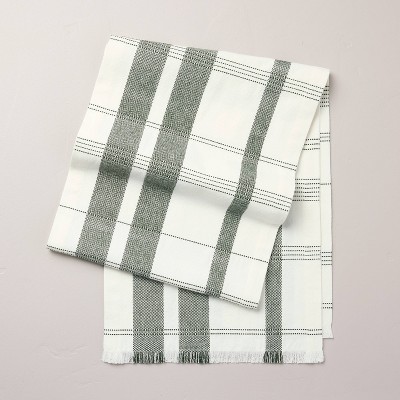 14"x72" Plaid Woven Table Runner Green/Cream - Hearth & Hand™ with Magnolia