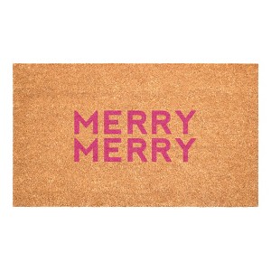 HomeRoots 24" X 36" Brown And Pink Christmas Outdoor Coir Door Mat - 1 of 4