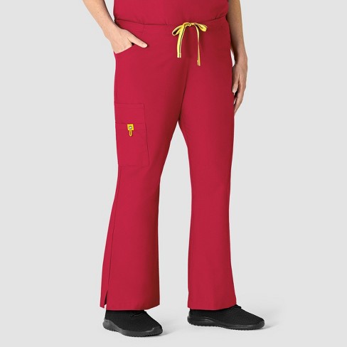 Wink Romeo - Women's Flare Leg Cargo Scrub Pant, Red, 3X Petite