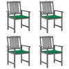 vidaXL Patio Chairs 4 Pcs with Green Cushions, Gray Solid Acacia Wood, Outdoor Seating for Garden, Deck, Patio - 24"x22.4"x36.2" - 2 of 4