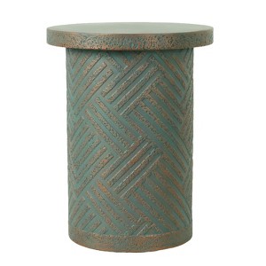 SEVOBAL Outdoor Cement End Table Small Round Garden Accent Table Drum Shape Side Table or Stool for Patio and Indoor Use, Green, 20.28"*20.28"*25.39" - 1 of 4