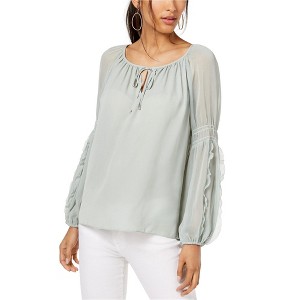 I.N.C International Concepts Womens Crinkle Peasant Blouse, Green, Medium - 1 of 1