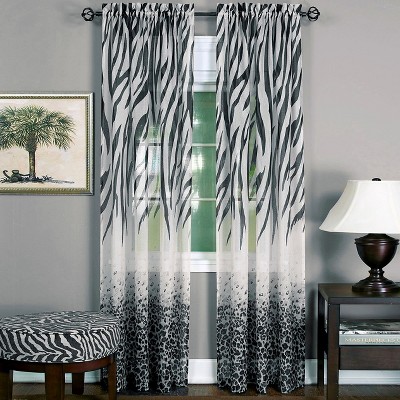 Kate Aurora 2 Piece Safari Themed Animal Print Rod Pocket Sheer Window Curtain Panels
