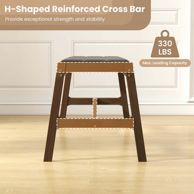 Walnut and Black 50" Solid Wood Dining Bench Set with Faux Leather Upholstery
