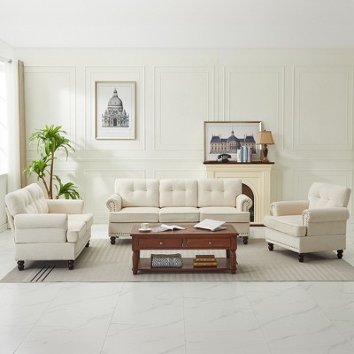 HYLEORY Chenille 3-Pieces Living Room Sofa Set with 3-Seat Couch, 2-Seat Loveseat, Single Sofa Chair, Upholstered Sofa for Living Room, Office