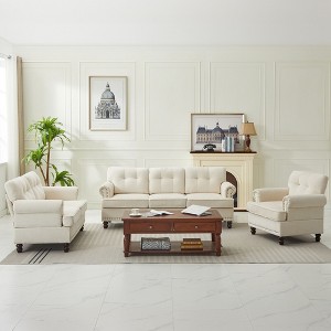 HYLEORY Chenille 3-Pieces Living Room Sofa Set with 3-Seat Couch, 2-Seat Loveseat, Single Sofa Chair, Upholstered Sofa for Living Room, Office - 1 of 4