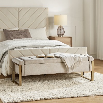 Octavio 55.3"w Modern Upholstered Flip Top Storage Bench with Metal Legs|ARTFUL LIVING DESIGN