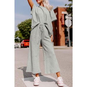 Gray Textured Loose Fit T Shirt and Drawstring Pants Set - 1 of 1