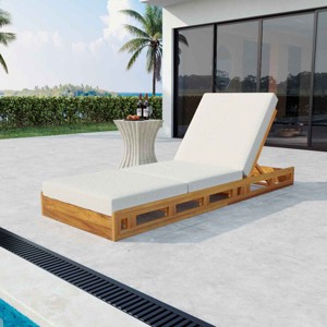 Outdoor Chaise Lounge Set, Chaise Lounge with Adjustable Backrest and Triple-Fold Cushion, Acacia Wood Frame Chaise Lounge-Coolbibila - 1 of 4